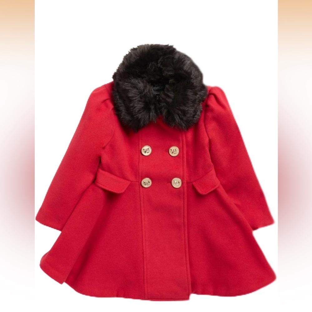 NWT Rothschild Detachable Faux Fur Trim Collar Princess Coat Red - 3T, 4T